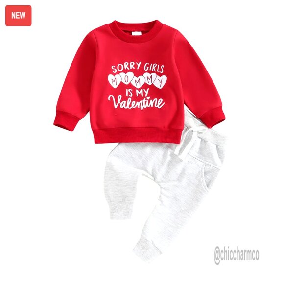 Valentine's Day Baby Boy Sweatshirt & Pants Set Cotton Blend 5 Sizes